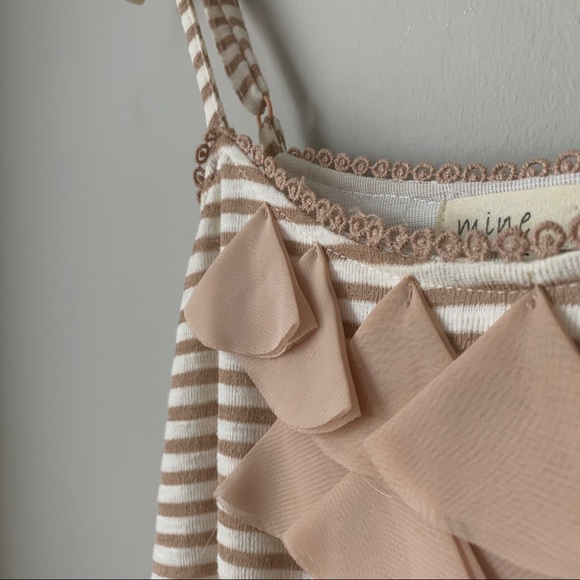{Mine} Tan & White Striped Peplum Tank Top - Picture 4 of 6